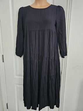 Anrabess M Classic Navy Tiered Midi Dress with Long Sleeves